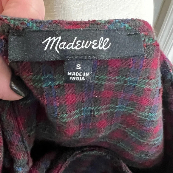 Women’s Madewell Boxy Crewneck Tee Top in fall Plaid.  Cuffed sleeves. Size S - Picture 6 of 7